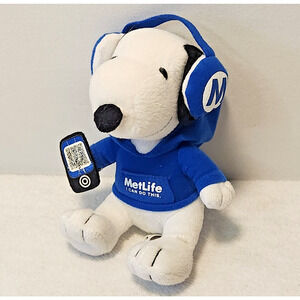 Metlife Promo Peanuts Snoopy 6" Plush Blue Hoodie Headphones Cell Phone Barcode